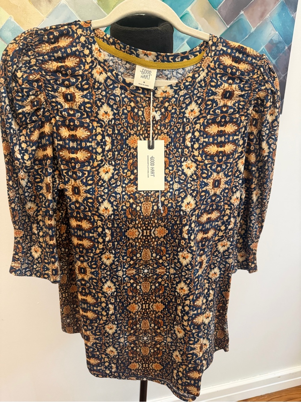 Good Hart Navy & Mustard Printed Tunic Top